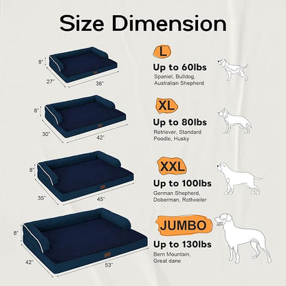 Large Dog Bed Orthopedic Washable | Beds Bolster Pet | XL Large Big Dogs | Memory Foam Couch Sofa | Waterproof with Removable Cover