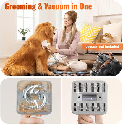Afloia Pet Grooming Vacuum Attachments, Dog Hair Vacuum Groomer, 5 in 1 Dog Grooming Kit with Clippers Nail Grinder Shedding Brush for Vacuum Cleaners Like Dyson, Shark, Bissell, Eureka, etc