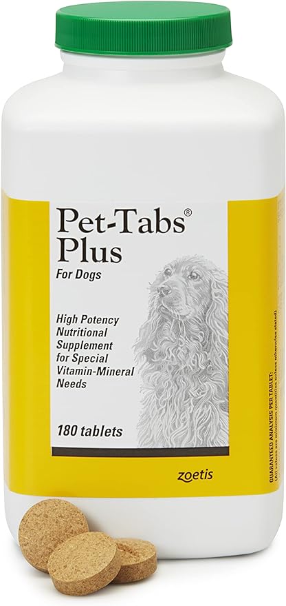 Pet-Tabs Plus Multivitamin and Mineral Supplement for Dogs with Special Nutritional Needs, Chewable Tablet, 180 Count Bottle