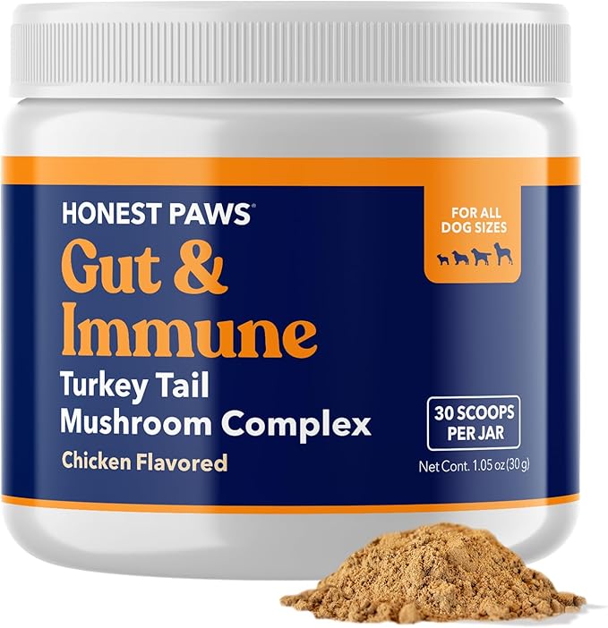 Honest Paws Dog Digestive and Immunity Booster – Turkey Tail Mushroom Blend - Shiitake, Reishi, Maitake Mushroom Extract Formula - No Filler, No Additives - (1.05 oz)