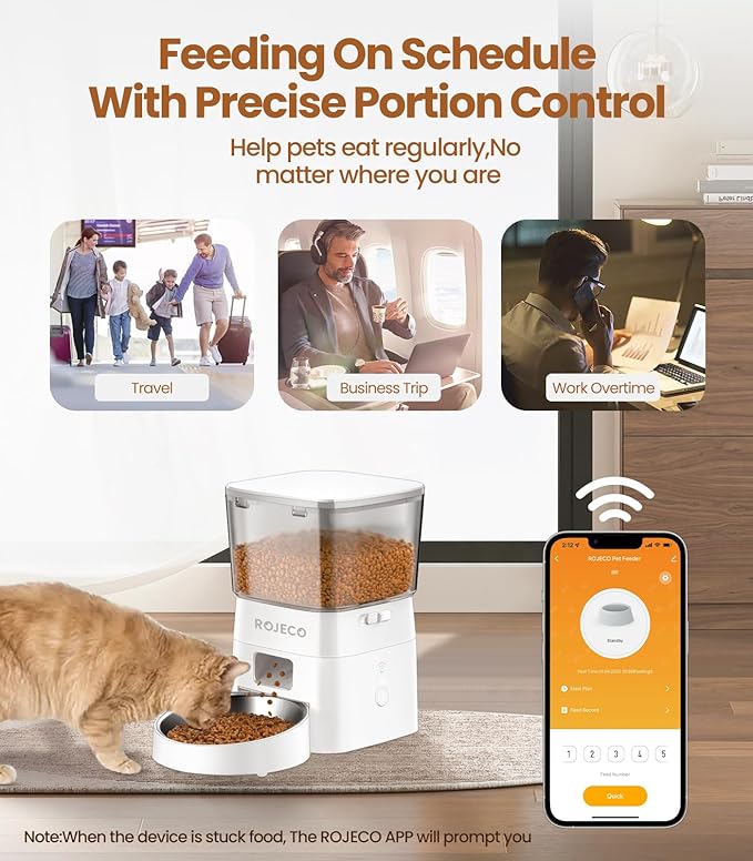 ROJECO Automatic Cat Feeders,2.4G WiFi Automatic Cat Food Dispenser with APP Feeding Control,2L Auto Timed Pet Feeder for Cats &Puppy,Dogs Pet Feeder with Stainless Steel Bowl