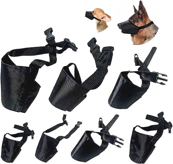 Dog Muzzles Suit, 7 PCS Anti-Biting Barking Pet Muzzles Adjustable Dog Muzzle Mouth Cover for Small Medium Large Extra Dog - Black (7 PCS)