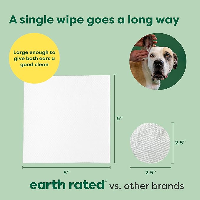 Earth Rated Dog Ear Wipes, Hypoallergenic and Plant Based Ear Wipes for Dogs to Remove Dirt and Wax Build up, Oatmeal Scent, 60 Count