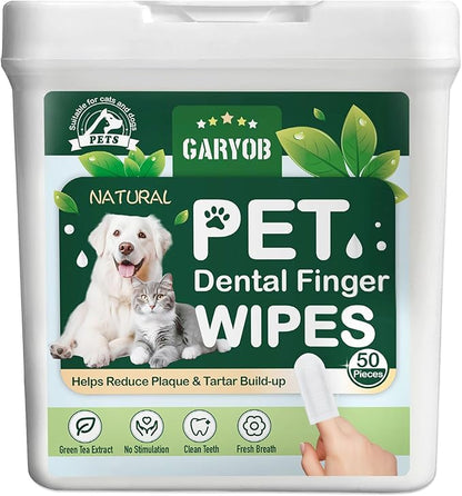 Pet Teeth Cleansing Finger Wipes for Dogs and Cats, Disposable No-Rinse Dog Finger Toothbrush Oral Cleansing Wipes, Reduces Plaque and Freshens Breath Dog Cat Dental Care Finger Wipes, 50 Counts