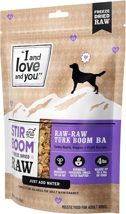 I AND LOVE AND YOU Stir and Boom Dehydrated Freeze Dried Raw Dog Food - Turkey - Grain Free, Real Meat, No Fillers, 1lb Bag