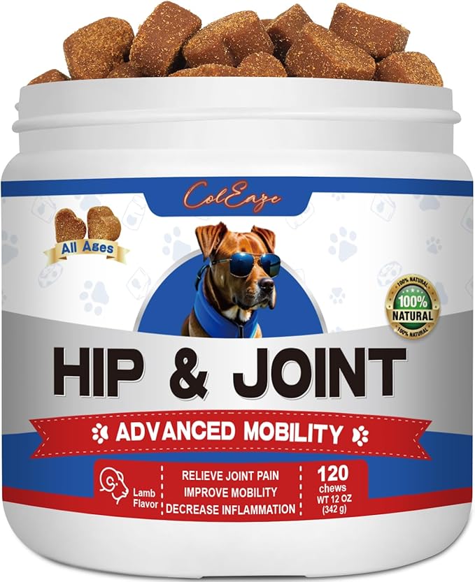 Joint Supplement for Dogs, Glucosamine Chondroitin for Dogs Joint Pain Relief, MSM - Advanced Mobility Chews Reduce Inflammation, Hip & Joint Care - Lamb Flavor - 120 Ct