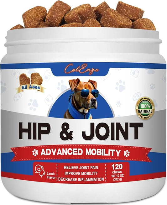 Joint Supplement for Dogs, Glucosamine Chondroitin for Dogs Joint Pain Relief, MSM - Advanced Mobility Chews Reduce Inflammation, Hip & Joint Care - Lamb Flavor - 120 Ct