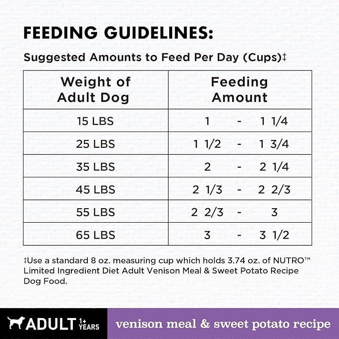 NUTRO Limited Ingredient Diet Adult Dry Dog Food Venison Meal & Sweet Potato Dog Kibble, 22 lb. Bag