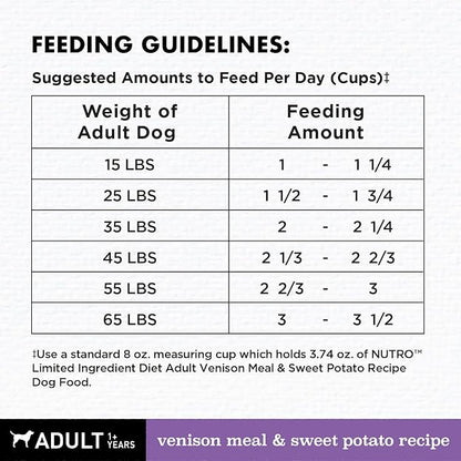 NUTRO Limited Ingredient Diet Adult Dry Dog Food Venison Meal & Sweet Potato Dog Kibble, 22 lb. Bag