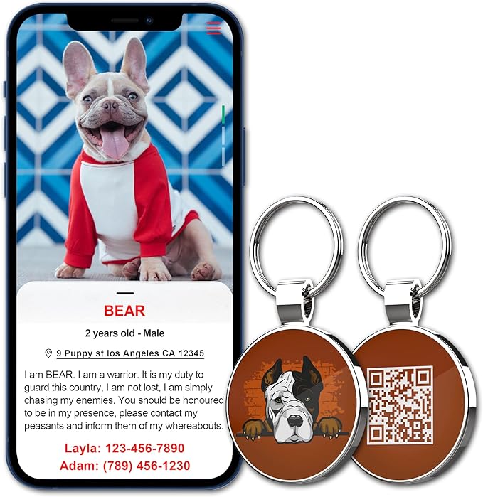 MYLUCKYTAG QR Code Pet ID Tags Dog Tags - Pet Online Profile - Scan QR Receive Instant Pet Location Alert Email