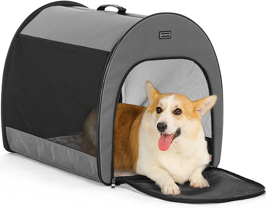 Petsfit Soft Dog Crate for Medium Dog, Arch Design Indoor & Outdoor Soft Sided Travel Crate, Collapsible Portable Pet Carrier,26.5 inch,Grey