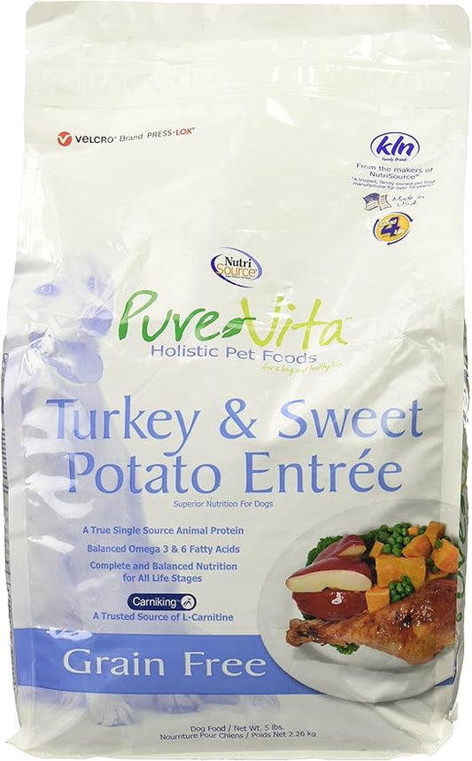 Nutri-Source Pure Vita Grain-Free Turkey And Sweet Potato Dry Dog Food, 5 Pound Bag