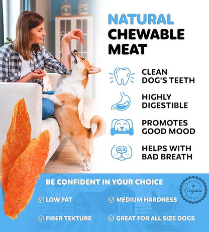 Chicken Jerky Dog Treats - Rawhide Free - Dental Health Support Dog Snacks - Real Chicken - Grain Free, Low-Calorie, High-Protein, Canine Chews, 12 oz
