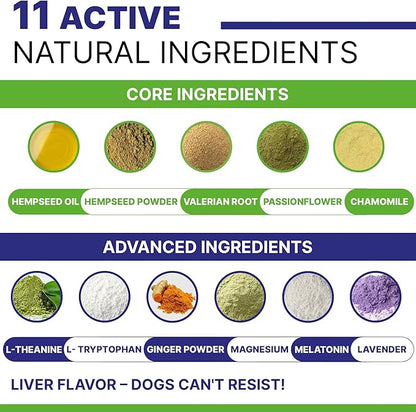 ADVANCED Hemp Calming Chews for Dogs - Dog Calming Chews - 120 Anxiety Relief Treats - Hemp Oil - Dog Calming Treats - Sleep Calming Aid - Calming Hemp Treats for Joint Health