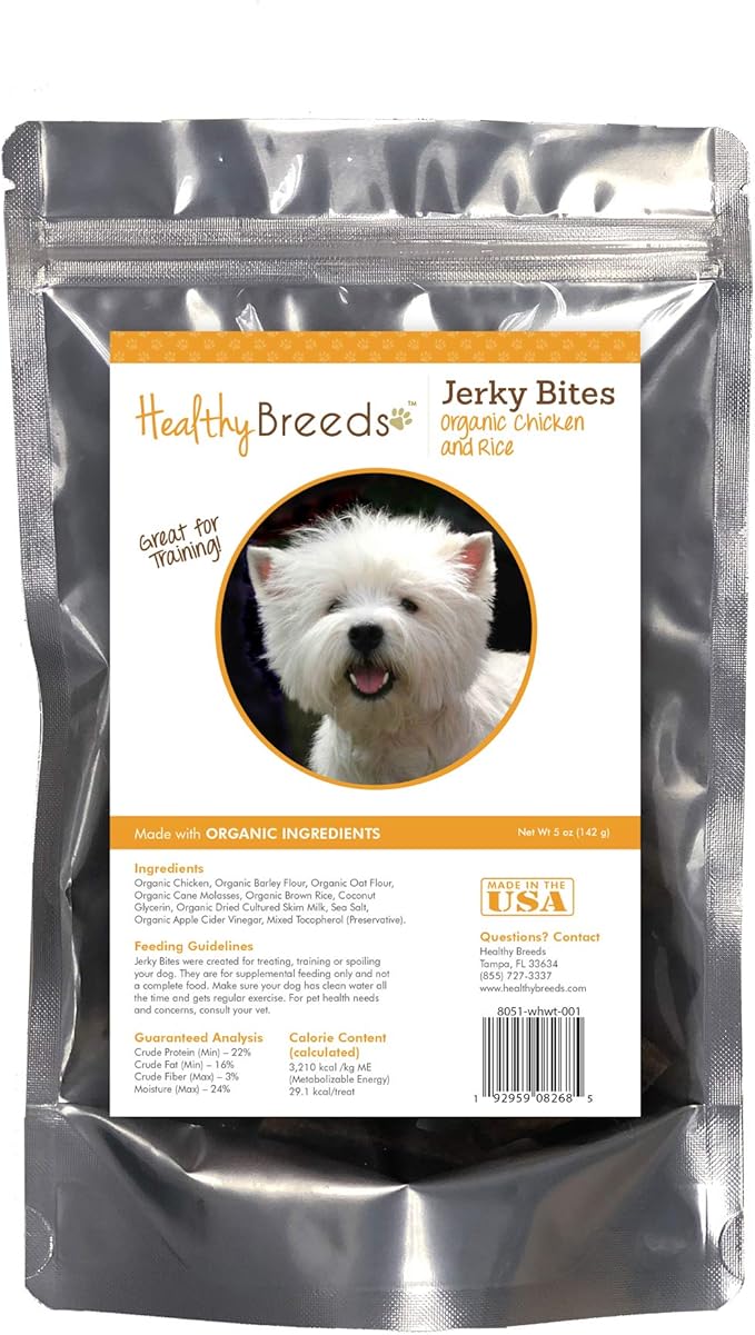 Healthy Breeds West Highland White Terrier Jerky Bites Chicken & Rice Recipe Dog Treats 5 oz