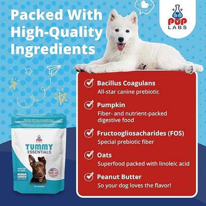 Tummy Essentials Probiotics for Dogs - Eliminate Digestive Dysfunction - Supports Gut Health - Dog Probiotics Support a Happy and Active Life - Made for All Dogs and in The USA, 30 Chews