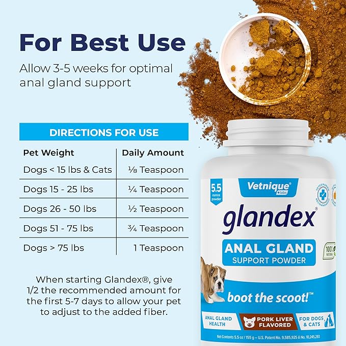 Glandex Dog Fiber Supplement Powder for Anal Glands with Pumpkin, Digestive Enzymes & Probiotics - Vet Recommended Healthy Bowels and Digestion - Boot The Scoot (Pork Liver, 5.5oz Powder)