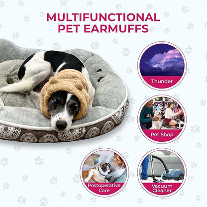 Adjustable Dog Noise Cancelling Ear Muffs Noise Protection - No Flap Ear Wraps for Dogs - Snoods Dog Headband Ear Covers for Anxiety Relief, Thunderstorms, Fireworks & Grooming (Brown, Small)