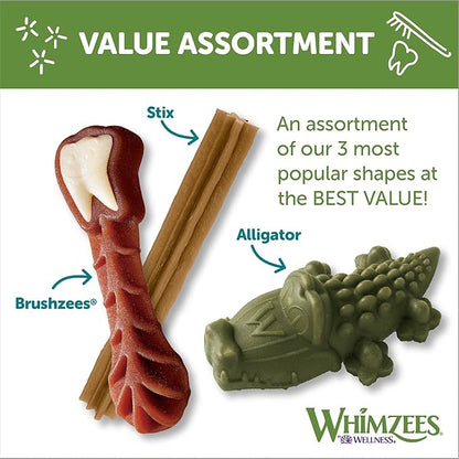 WHIMZEES by Wellness Large Dental Chews Variety Box: All-Natural, Grain-Free, Long Lasting Treats with Grooved Design for Improved Cleaning – Freshens Breath & Reduces Plaque, 14 Count, standart