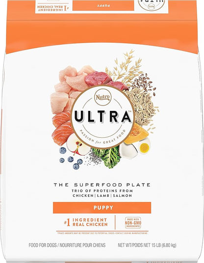 NUTRO ULTRA High Protein Natural Dry Dog Puppy Food with a Trio of Proteins from Chicken Lamb and Salmon, 15 lb. Bag