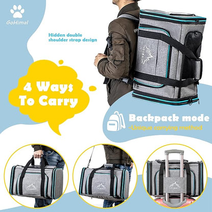 Pet Carrier Airline Approved Pet Carrier,4 Sides Expandable Cat Carrier Bag Large Soft Sided Pet Travel Carrier Dog Carrier Backpack with Remove Fleece Pad (Large, Blue)