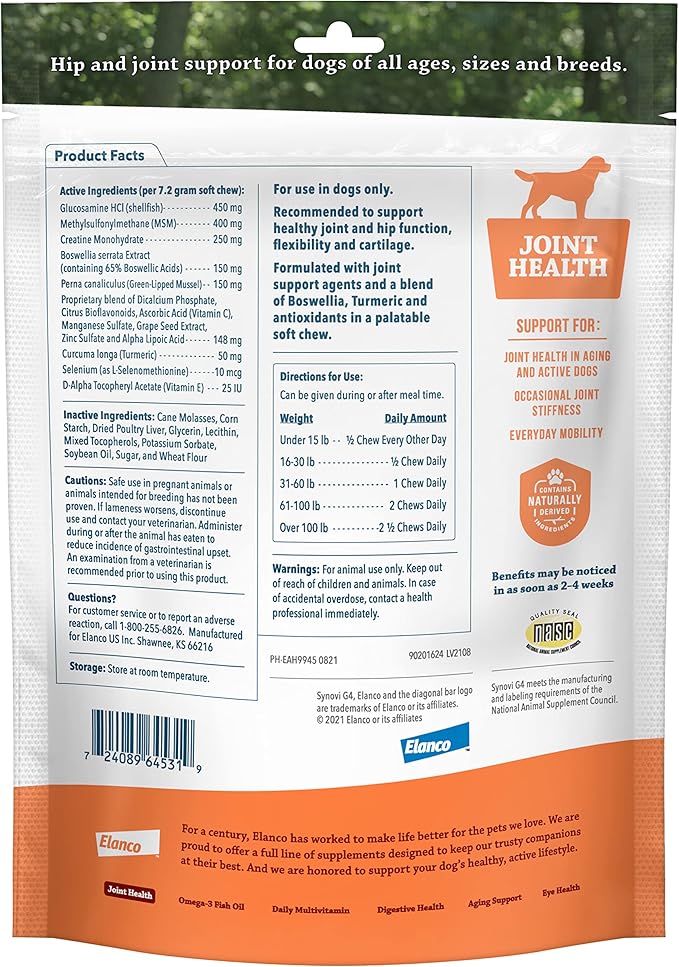 Pet Protect Synovi G4 Dog Joint Supplement Chews, 60-Count, for Dogs of All Ages, Sizes and Breeds