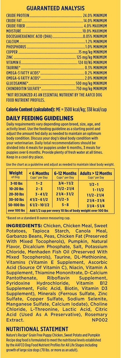 Nature′s Recipe Grain Free Puppy Chicken, Sweet Potato & Pumpkin Recipe Dry Dog Food, 4 lb. Bag