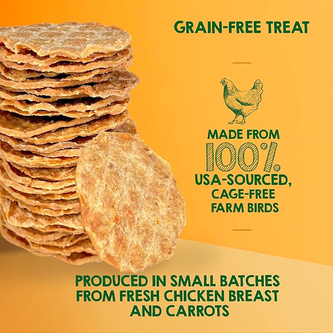 Riley's Waffles Chicken Chips for Dogs w Carrots - USA Sourced Chicken Dog Treats, Limited Ingredient Dog Treats, Dehydrated Jerky Treats Made in USA