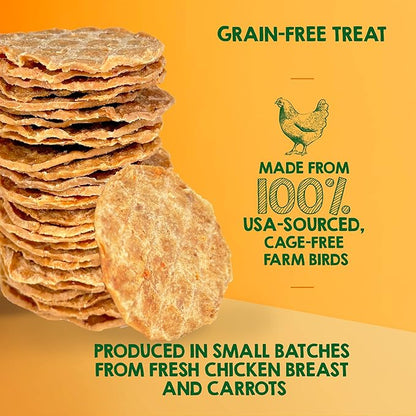 Riley's Waffles Chicken Chips for Dogs w Carrots - USA Sourced Chicken Dog Treats, Limited Ingredient Dog Treats, Dehydrated Jerky Treats Made in USA