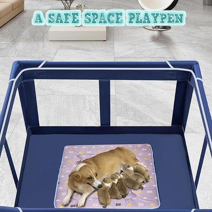 42x42x25.6 Inch Puppy Playpen with Cover, Dog Playpen for Puppies or Small Dogs, Dog Fence Pet Playpen for Indoor & Outdoor, Sturdy Safety Dog Pen with Thickened Fabric, High-Strength Nylon Wire Mesh