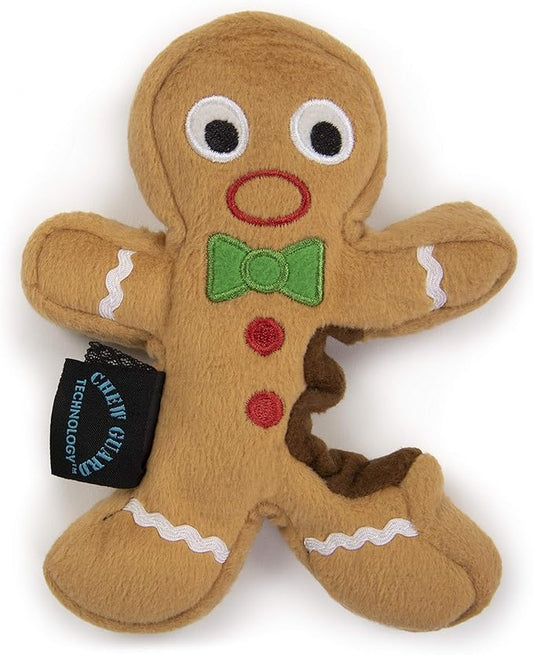 goDog Christmas Gingerbread Man Squeaky Plush Dog Toy, Chew Guard Technology - Brown, Small