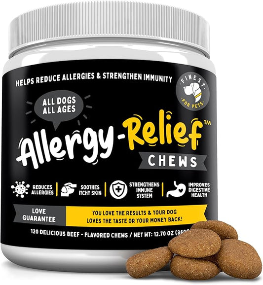 Allergy Relief for Dogs. Omega 3, Pumpkin & Probiotics for Dog Seasonal Allergies & Itchy Skin. Strengthens Immune System & Improves Digestive Health. Made in USA. 120 Soft Chews