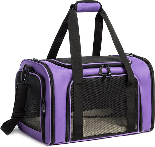 Cat Carrier Dog Carrier Pet Carrier Cat Bags for Small Medium Cats Dogs Puppies of 15 Lbs,of Airline Approved Small Dog Bag Soft Sided,Collapsible Travel Puppy Carrier(Medium, Purple)