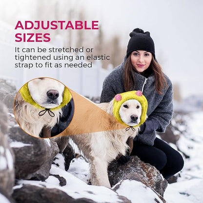 Adjustable Dog Noise Cancelling Ear Muffs Noise Protection - No Flap Ear Wraps for Dogs - Snoods Dog Headband Ear Covers for Anxiety Relief, Thunderstorms, Fireworks & Grooming (Yellow, Small)