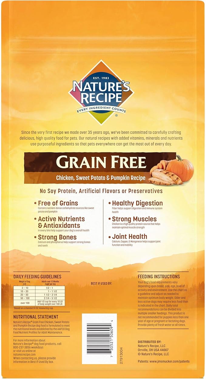 Nature's Recipe Grain Free Dog Food, Chicken, Sweet Potato & Pumpkin Recipe, 4 Pounds, Easy to Digest (Pack of 2)