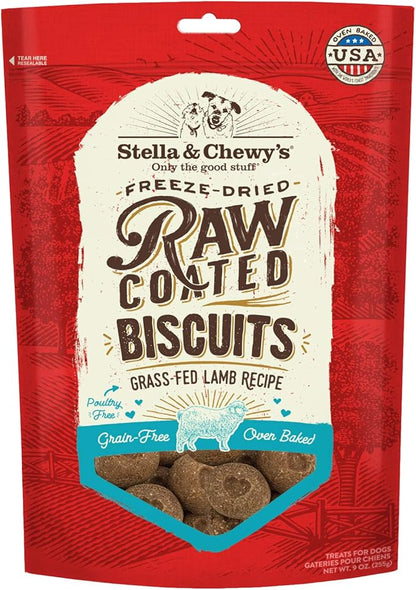 Stella & Chewy's Freeze-Dried Raw Coated Dog Biscuits – Grass-Fed Lamb Recipe – Protein Rich, Grain Free Dog & Puppy Treat – Great Snack for Training & Rewarding – 9 oz Bag