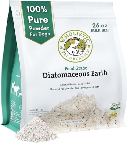 Wholistic Pet Organics DE for Dogs Organic Food Grade for Dogs Safe Non-Chemical Freshwater Silica Improves Overall Health (26 oz)