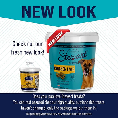 Stewart Freeze Dried Dog Treats, Beef Liver, Salmon, Chicken Liver & Chicken Breast, 4 oz, 12 oz, 14 oz, 21 oz, Resealable Tub, Grain Free & Gluten Free, Single Ingredient, Dog Training Treats