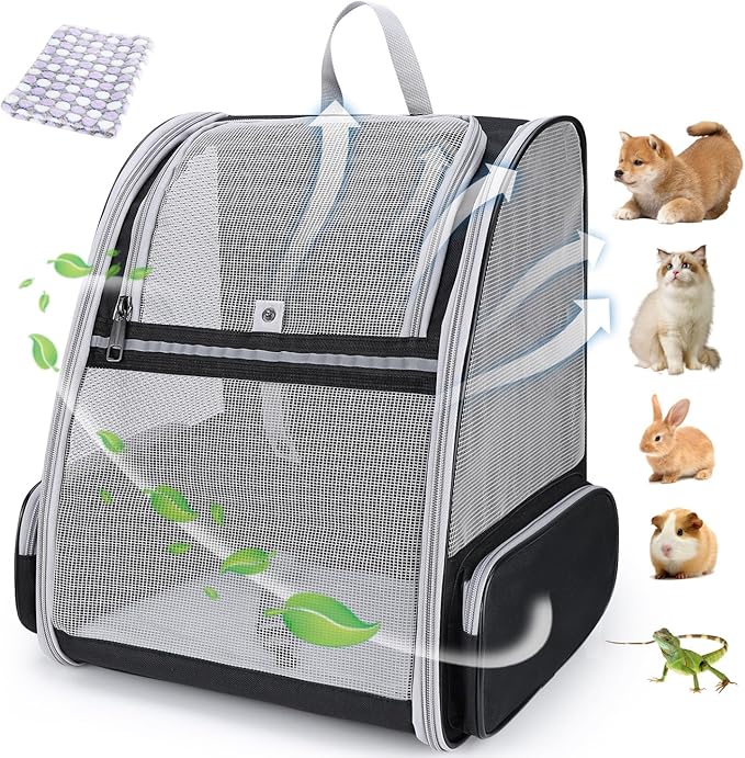 Lollimeow Cat Backpack Carrier, Ideal for Small Animals & Puppies, Outdoor Adventures, Vet Transport. Fully Ventilated Design for Ultimate Comfort On-The-Go