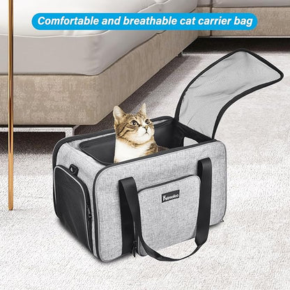 Cat Carrier Soft-Sided Pet Carrier for Small Medium Cats Puppies 16LBs - Airline Approved Pet Travel Carrier 3 Open Doors (Grey-X863)…