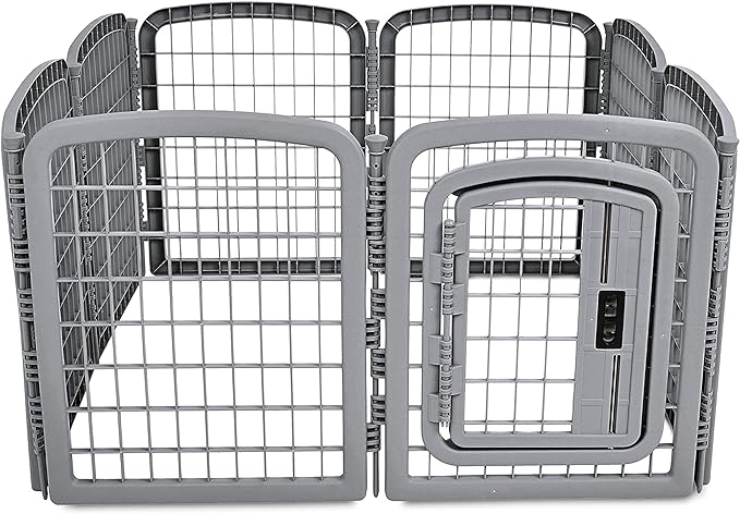 Amazon Basics 8-Panel Octagonal Plastic Pet Pen Fence Enclosure With Gate, 59 x 58 x 28 Inches, Grey
