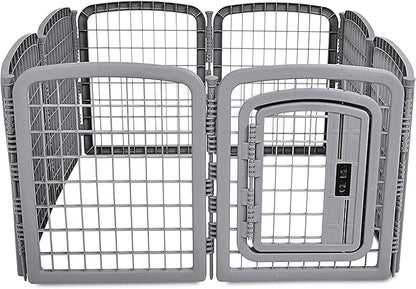 Amazon Basics 8-Panel Octagonal Plastic Pet Pen Fence Enclosure With Gate, 59 x 58 x 28 Inches, Grey