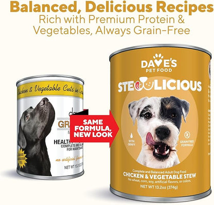 Dave's Pet Food Grain Free Wet Dog Food (Chicken & Vegetable in Gravy), Made in USA Naturally Healthy Canned Dog Food, Added Vitamins & Minerals, Wheat & Gluten-Free, 13.2 oz Cans (Case of 12)