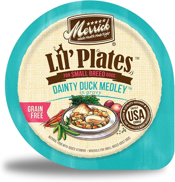 Merrick Lil’ Plates Grain Free And Gluten Free Natural Wet Dog Food For Small Dogs, Soft Dainty Duck Medley - (Pack of 12) 3.5 oz. Tubs