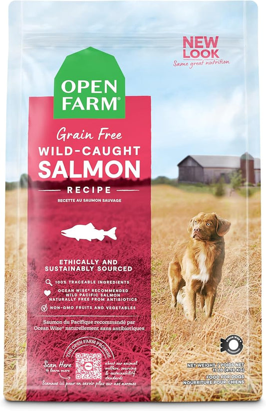 Open Farm Wild-Caught Salmon Grain-Free Dry Dog Food, Fresh Pacific Salmon Recipe with Non-GMO Superfoods and No Artificial Flavors or Preservatives, 11 lbs
