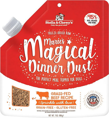 Stella & Chewy's Freeze-Dried Raw Marie's Magical Dinner Dust – Protein Rich, Grain Free Dog & Puppy Food Topper – Grass-Fed Beef Recipe – 7 oz Bag