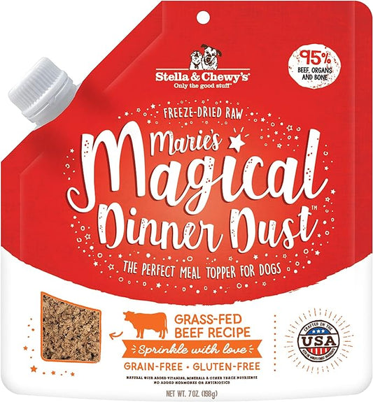 Stella & Chewy's Freeze-Dried Raw Marie's Magical Dinner Dust – Protein Rich, Grain Free Dog & Puppy Food Topper – Grass-Fed Beef Recipe – 7 oz Bag