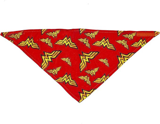 DC Comics for Pets Dog Bandana | Wonder Woman Logo Repeated Pattern |Super Adorable Superhero Scarf for Pets | Wonder Woman Dog Bandana Dog Apparel & Accessories