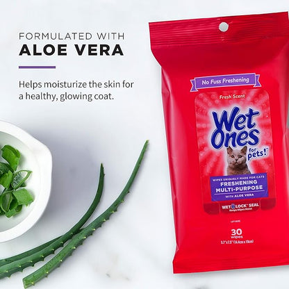 Wet Ones for Pets Freshening Aloe Vera Cat Grooming Wipes, 24 Pack, 5760 Count