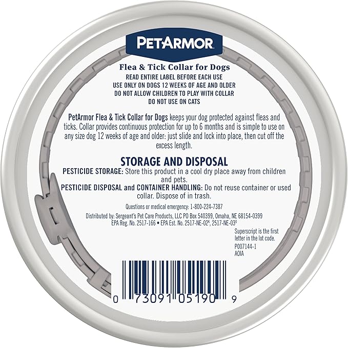 PetArmor Flea & Tick Collar for Dogs, Kills Fleas & Ticks, Long Lasting Protection for 6 Months, Water Resistant, One Size Fits All, 1 Collar